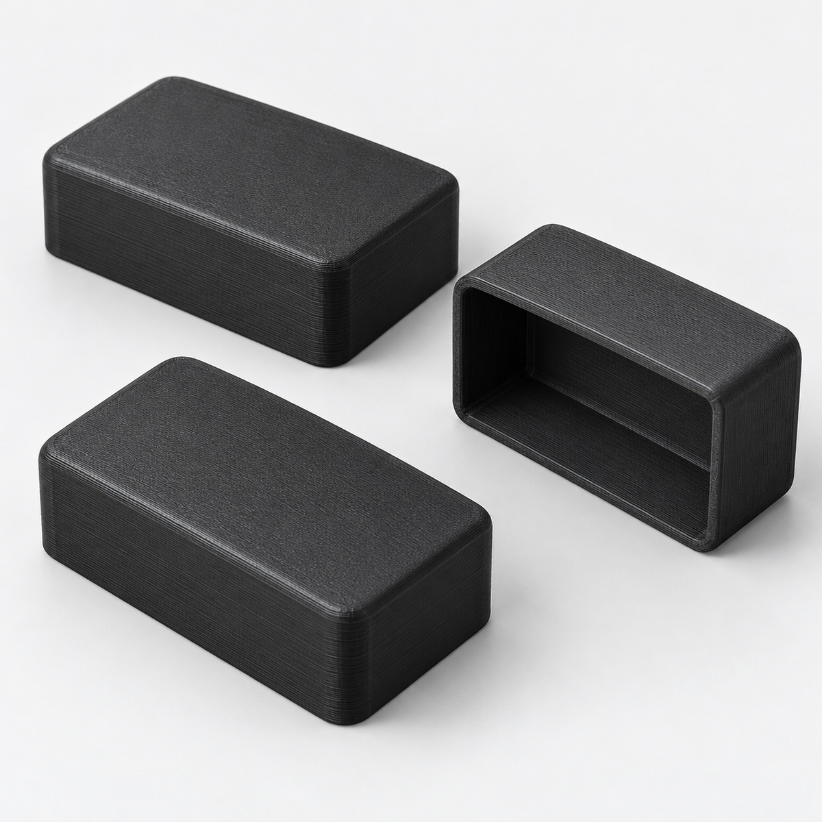 AI-generated product illustration: Push-On 50 x 25 mm Rectangular Tube End Caps