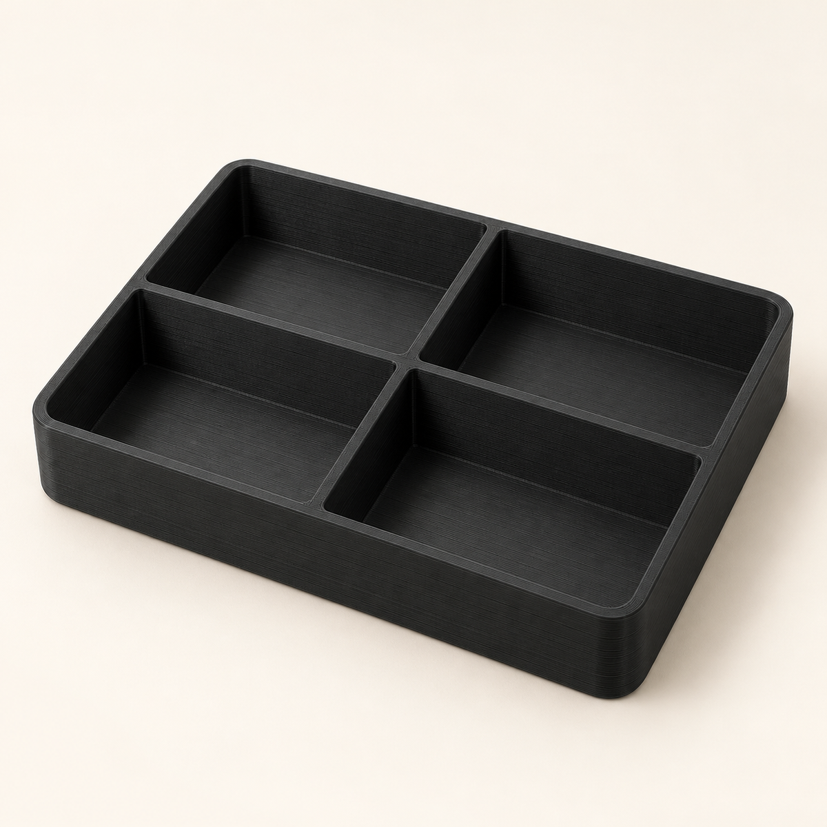 AI-generated illustration of black Four-Compartment Parts Trays